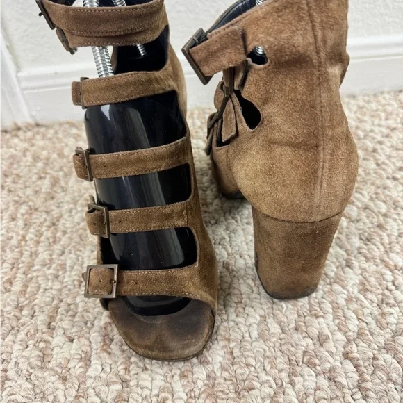 Saint Laurent Brown Suede Strappy Block Heels/Shoes 6.5